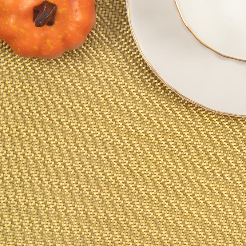 SHACOS Round Table Placemats Wedge Placemat Set of 4 Non Slip Heat Resistant Woven Vinyl Metallic Golden Table Mats Wipe Clean Indoor Outdoor (4, Gold) - Image 4